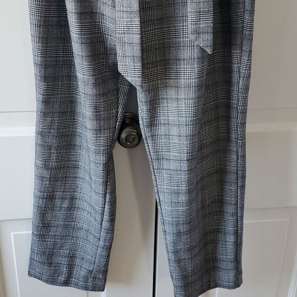 H&M GLEN PLAID KNIT PANTS HIGH PAPER BAG WAIST BLACK WHITE ACADEMIA PREPPY SZ 8 - Picture 3 of 9
